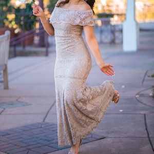 Off the Shoulder Champagne Mermaid Dress